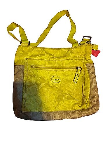 Coach Authentic Coach Signature Nylon Colorblock File Bag in Citrine Yellow and Light Khaki Style F77576. Leather Crossbody Bag (view 1)