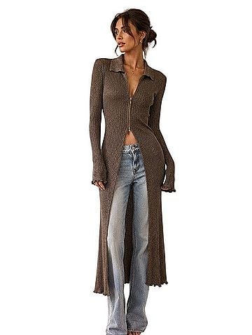 Anthropologie Metallic Ribbed Zip Sweater Duster Cardigan Cardigan (view 1)