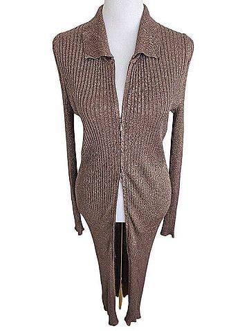 Anthropologie Metallic Ribbed Zip Sweater Duster Cardigan Cardigan (view 2)