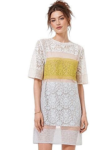 Rebecca Taylor Color Block Lace Shift Dress Casual Dress (view 1)