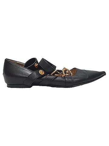 Versace Versace Tribute Logo Ballerina Flats in Black Leather (view 1)