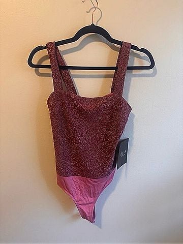 Olia Pink Shimmer Square-Neck Bodysuit 3/4 Sleeve T-Shirt (view 1)