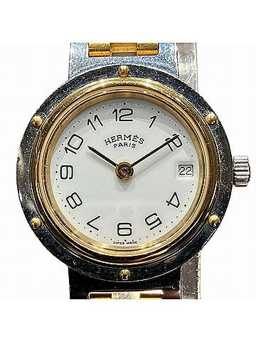 Hermès Hermes Clipper watch, total weight 36.6g, stainless steel, quartz movement, white dial. (view 1)