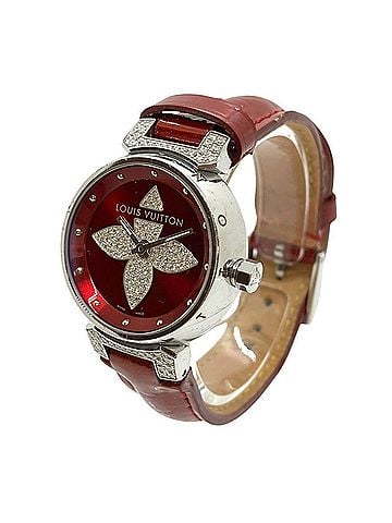 Louis Vuitton Louis Vuitton Tambour Forever watch with diamond lugs, total weight 36.5g, stainless steel, genuine leather strap, diamonds, quartz movement, red dial, Q121L (view 2)