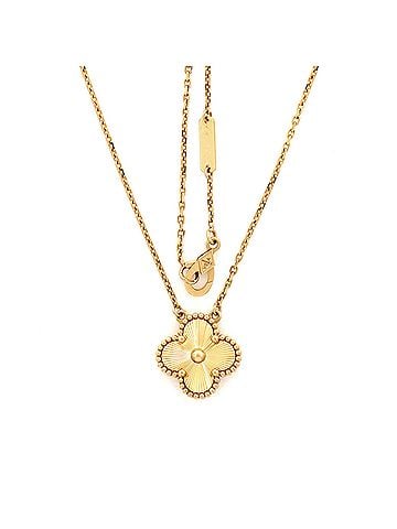 Van Cleef & Arpels Vintage Alhambra Pendant Necklace Guilloche 18K Yellow Gold (view 2)
