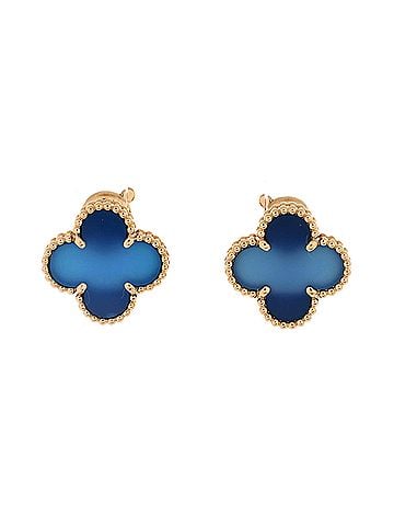 Van Cleef & Arpels Vintage Alhambra Earrings 18K Yellow Gold and Blue Agate (view 1)