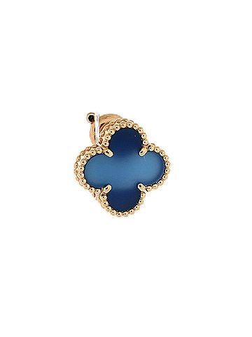 Van Cleef & Arpels Vintage Alhambra Earrings 18K Yellow Gold and Blue Agate (view 2)