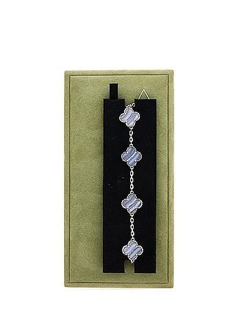 Van Cleef & Arpels Vintage Alhambra 5 Motifs Bracelet 18K White Gold and Chalcedony (view 2)