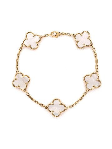 Van Cleef & Arpels Vintage Alhambra 5 Motifs Bracelet 18K Yellow Gold and Mother of Pearl (view 1)