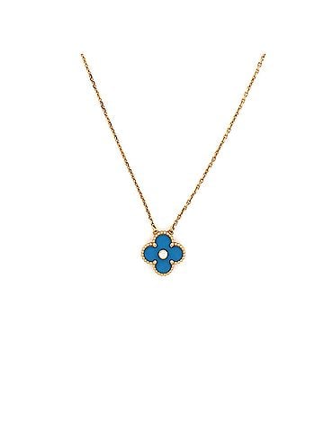 Van Cleef & Arpels Vintage Alhambra Pendant Necklace 18K Yellow Gold and Blue Sevres Porcelain with Diamond (view 1)