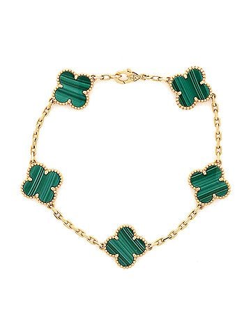 Van Cleef & Arpels Vintage Alhambra 5 Motifs Bracelet 18K Yellow Gold and Malachite (view 1)