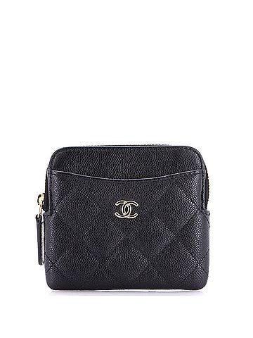 Chanel Square Zip Around Card Holder Wallet Quilted Caviar (view 1)