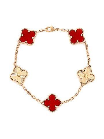 Van Cleef & Arpels Vintage Alhambra 5 Motifs Bracelet Guilloche 18K Rose Gold and Carnelian (view 1)