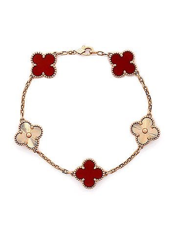 Van Cleef & Arpels Vintage Alhambra 5 Motifs Bracelet Guilloche 18K Rose Gold and Carnelian (view 1)