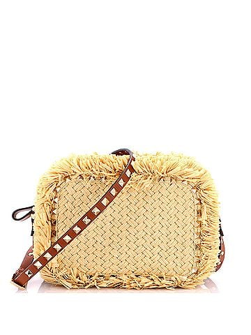 Valentino Garavani Rockstud Camera Crossbody Bag Raffia with Leather (view 1)