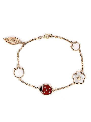 Van Cleef & Arpels Lucky Spring 5 Motifs Bracelet 18K Rose Gold and Mother of Pearl with Onyx and Carnelian (view 1)