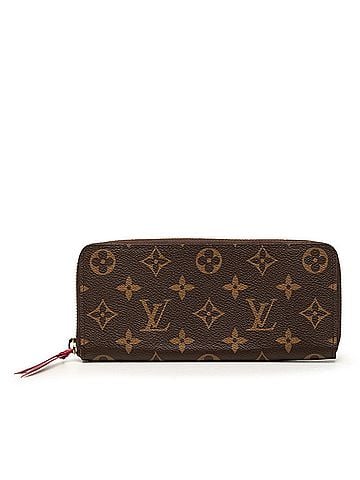Louis Vuitton Louis Vuitton Monogram Portefeuille Clemence Round Zip Long Wallet M60742 Brown Fuchsia Leather Women's LOUIS VUITTON (view 1)