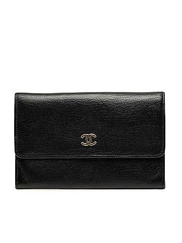 Chanel Chanel Coco Mark Bi-fold Wallet, Black Leather, Women's CHANEL (view 1)
