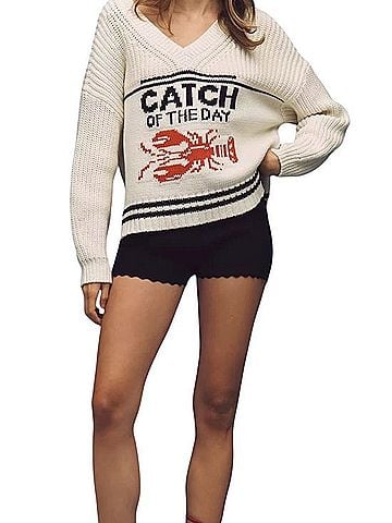 Anthropologie Maeve Nautical Linen-Blend Catch Of The Day Lobster Sweater Pullover Sweater (view 2)
