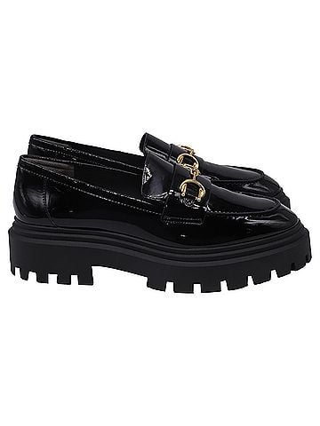 Stuart Weitzman Stuart Weitzman Owen Buckled Lug Loafers in Black Patent Leather (view 1)