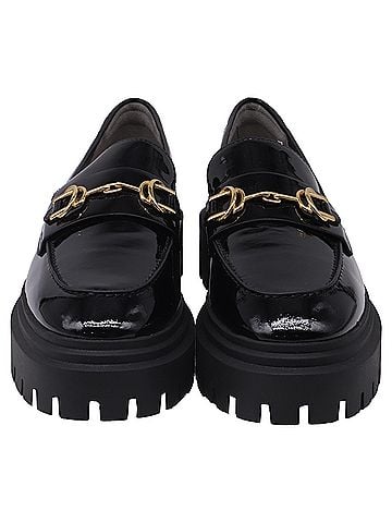 Stuart Weitzman Stuart Weitzman Owen Buckled Lug Loafers in Black Patent Leather (view 2)