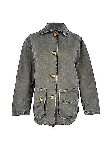 Nili Lotan Nili Lotan Connor Button-Down Denim Jacket in Olive Cotton (view 1)
