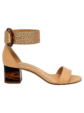 Burberry Burberry Ankle Strap Block-Heel Sandal Heels in Beige Leather (view 1)