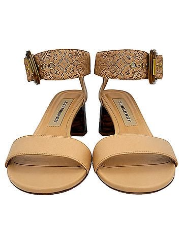 Burberry Burberry Ankle Strap Block-Heel Sandal Heels in Beige Leather (view 2)