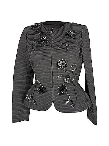 Oscar De La Renta Oscar De La Renta Embellished Evening Jacket in Grey Acetate (view 1)