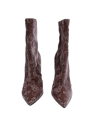 Gianvito Rossi Gianvito Rossi Embroidered Ankle Boots in Pink Velvet (view 2)