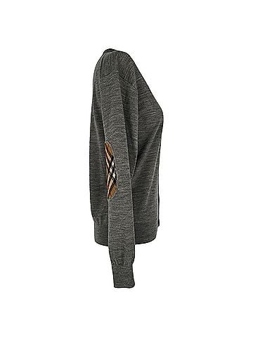 Burberry Burberry Vintage Check Elbow Patch Cardigan in Grey Merino Wool (view 2)