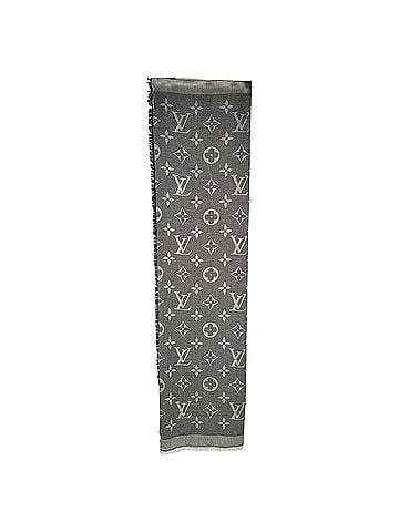 Louis Vuitton Louis Vuitton Monogram Fringed Scarf in Grey Silk (view 1)