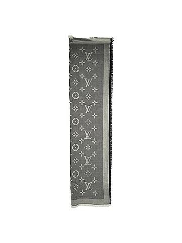 Louis Vuitton Louis Vuitton Monogram Fringed Scarf in Grey Silk (view 2)