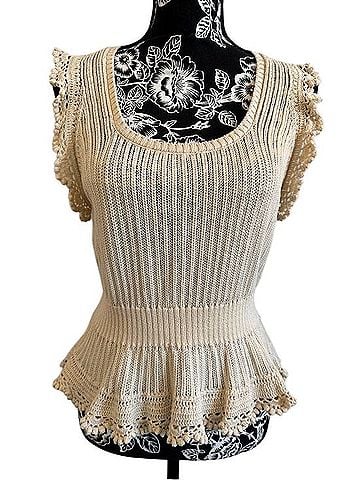 Paige Cream Knit Peplum Tank with Crochet Trim Tank Top (view 1)