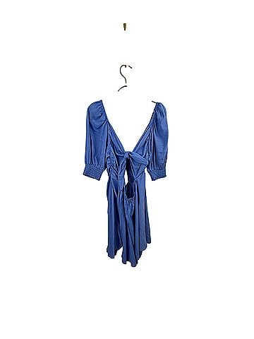 MISA Los Angeles Cornflower Blue Poppy Smocked Sleeve Mini Casual Dress (view 2)