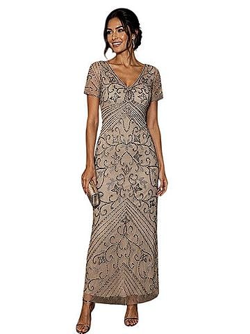 Pisarro Nights Beaded Mesh Column Gown Cocktail Dress (view 1)