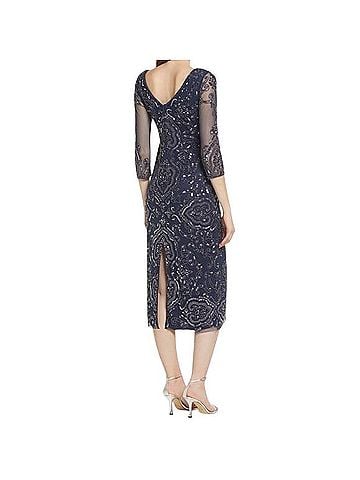 Pisarro Nights Beaded Mesh Column Cocktail Gown Cocktail Dress (view 2)