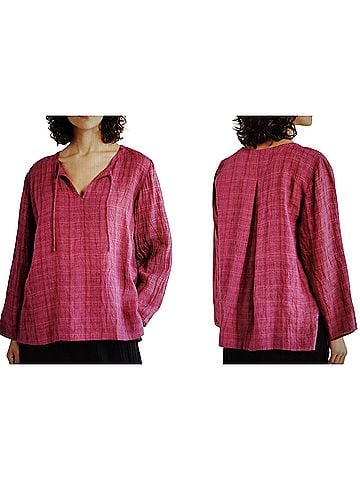 Eileen Fisher Sangria Textured organic linen plaid Long Sleeve Blouse (view 1)