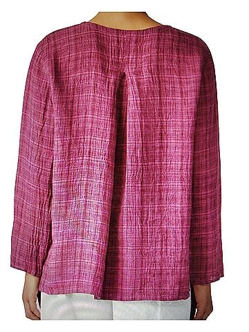 Eileen Fisher Sangria Textured organic linen plaid Long Sleeve Blouse (view 2)