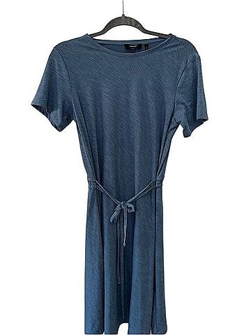Theory Slate Blue Short-Sleeve Tie-Waist Dress Casual Dress (view 1)