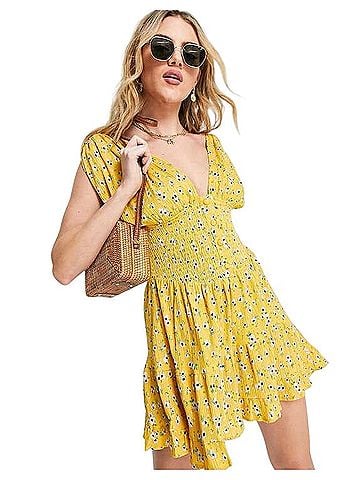 ASOS Design cottage core Shirred Waist Tiered Mini Dress Casual Dress (view 1)