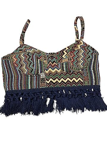 Cider Boho Geometric Tassel Corset Short Sleeve Blouse (view 1)