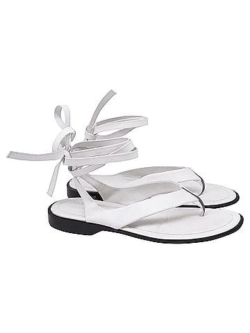 Tod's Tod's Tie-Up Thong Flat Sandals in White Leather (view 1)