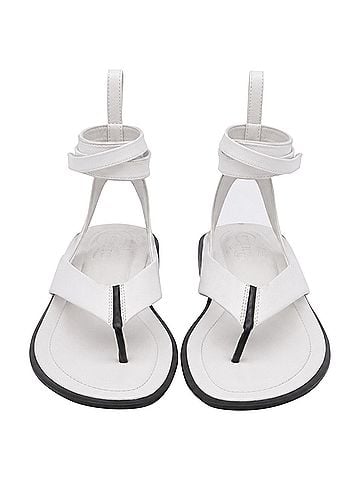 Tod's Tod's Tie-Up Thong Flat Sandals in White Leather (view 2)