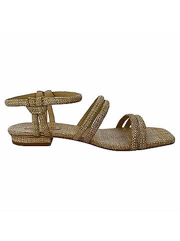 Cult Gaia Cult Gaia Ankle Strap Flat Sandals in Beige Raffia (view 1)