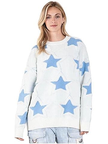Blue Velvet Star Pattern Cozy Pullover Sweater (view 1)