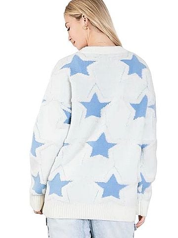 Blue Velvet Star Pattern Cozy Pullover Sweater (view 2)