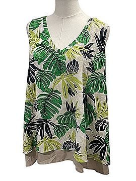 New Directions Hi-Low Tropical Leaf Blouse Sleeveless Blouse (view 1)