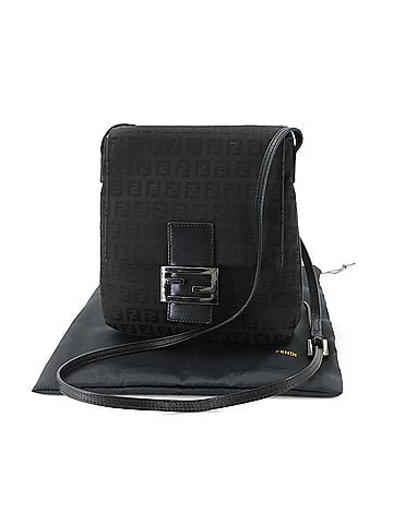 Fendi Fendi Zucchino Shoulder Handbag, Canvas and Leather, Black, 8BT075, Gunmetal Hardware (view 2)
