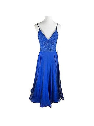 La Femme Marine Blue Lace Corset Formal Cocktail Dress (view 1)